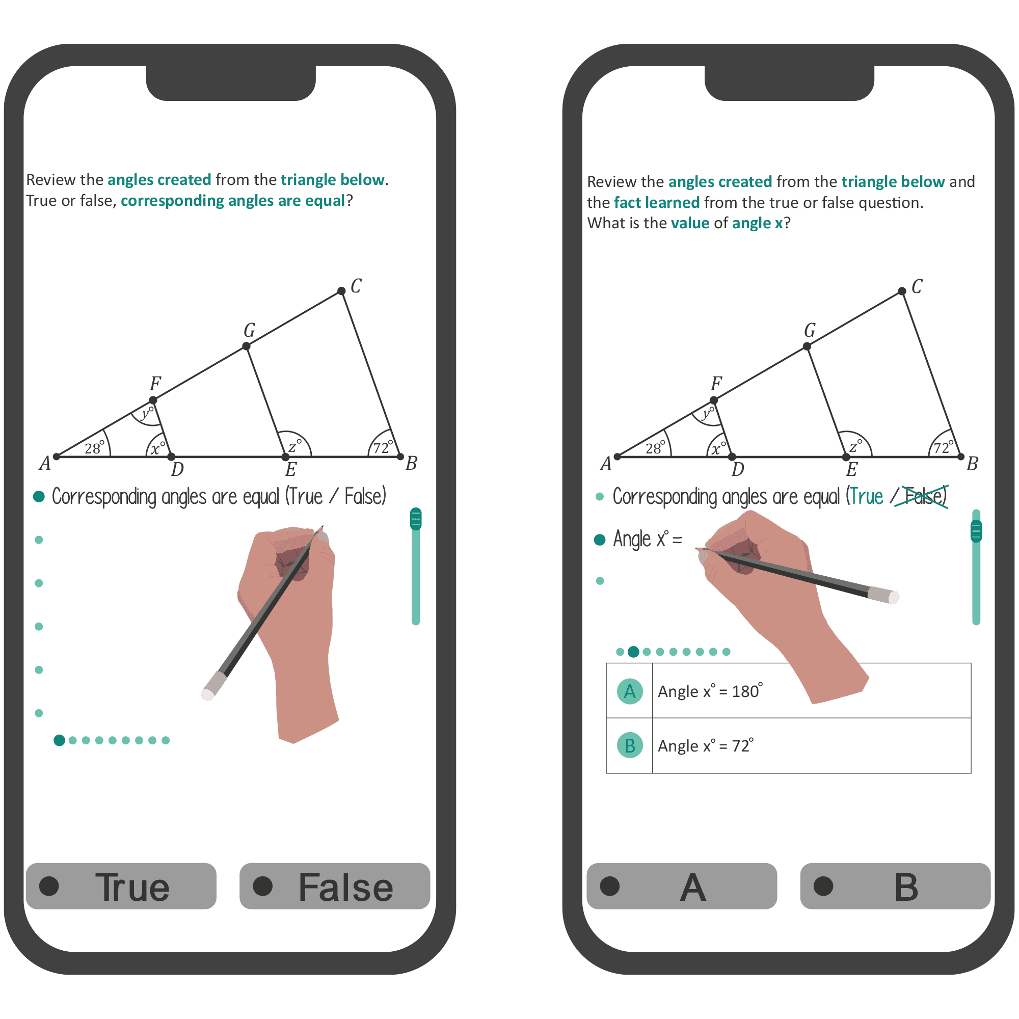 Angle x steps shown as sequential decisions